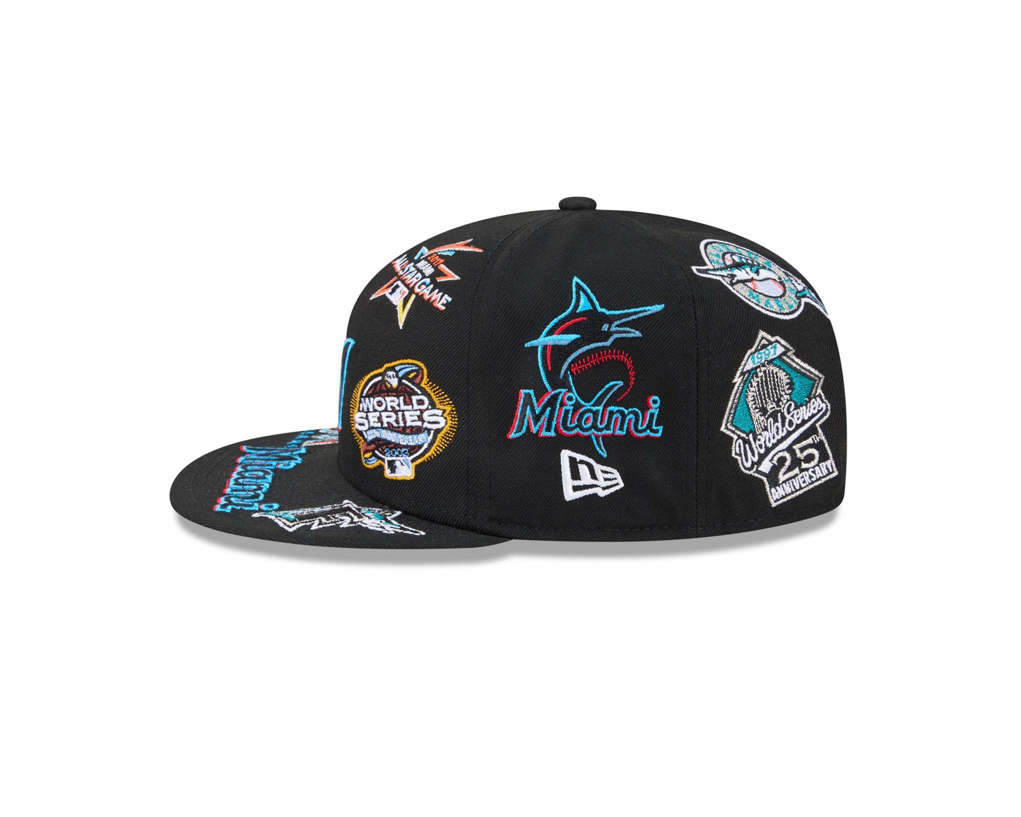 Miami Marlins MLB All Over Patch 59FIFTY New Era Official Team Hat Sports Fan Cap