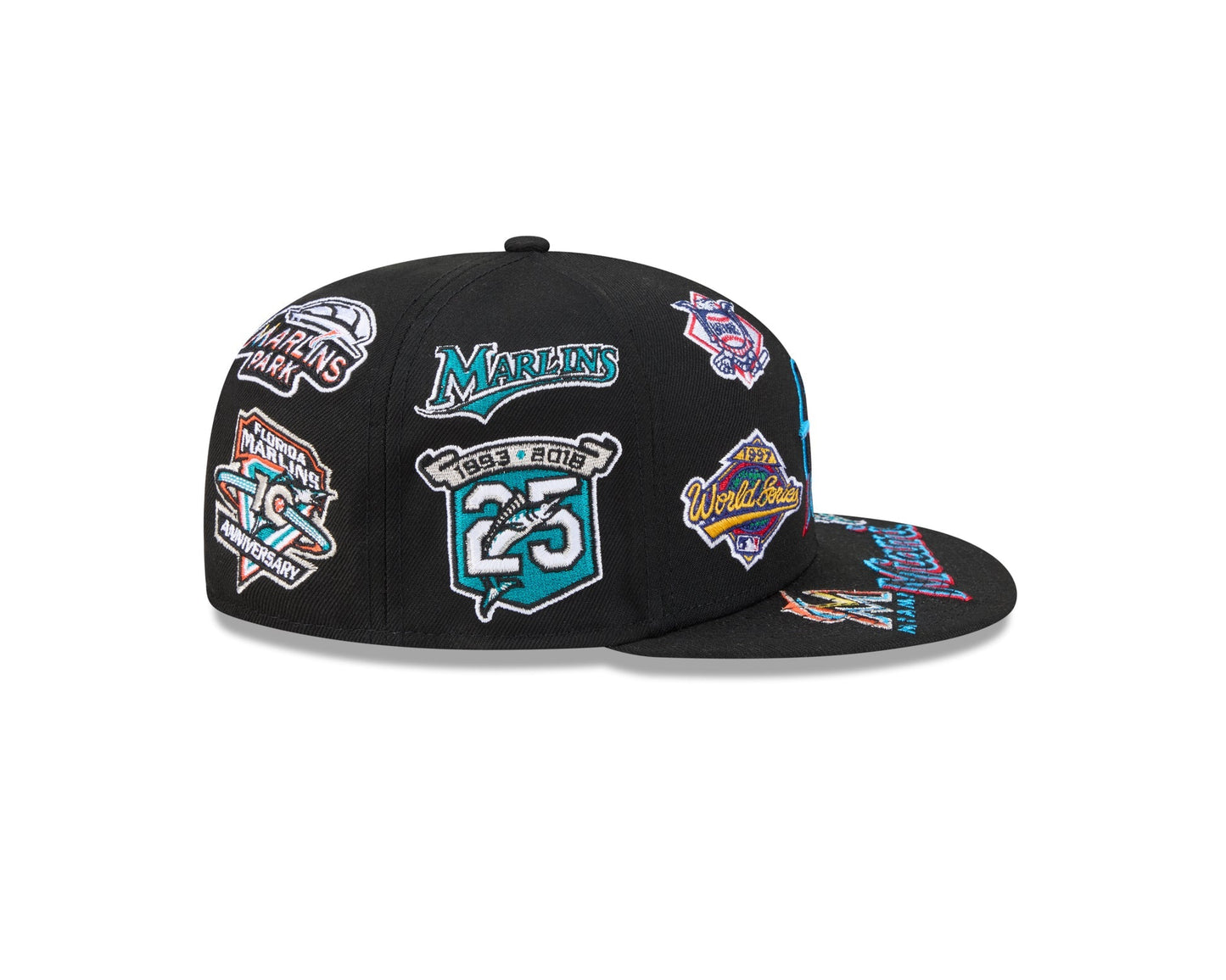 Miami Marlins MLB All Over Patch 59FIFTY New Era Official Team Hat Sports Fan Cap