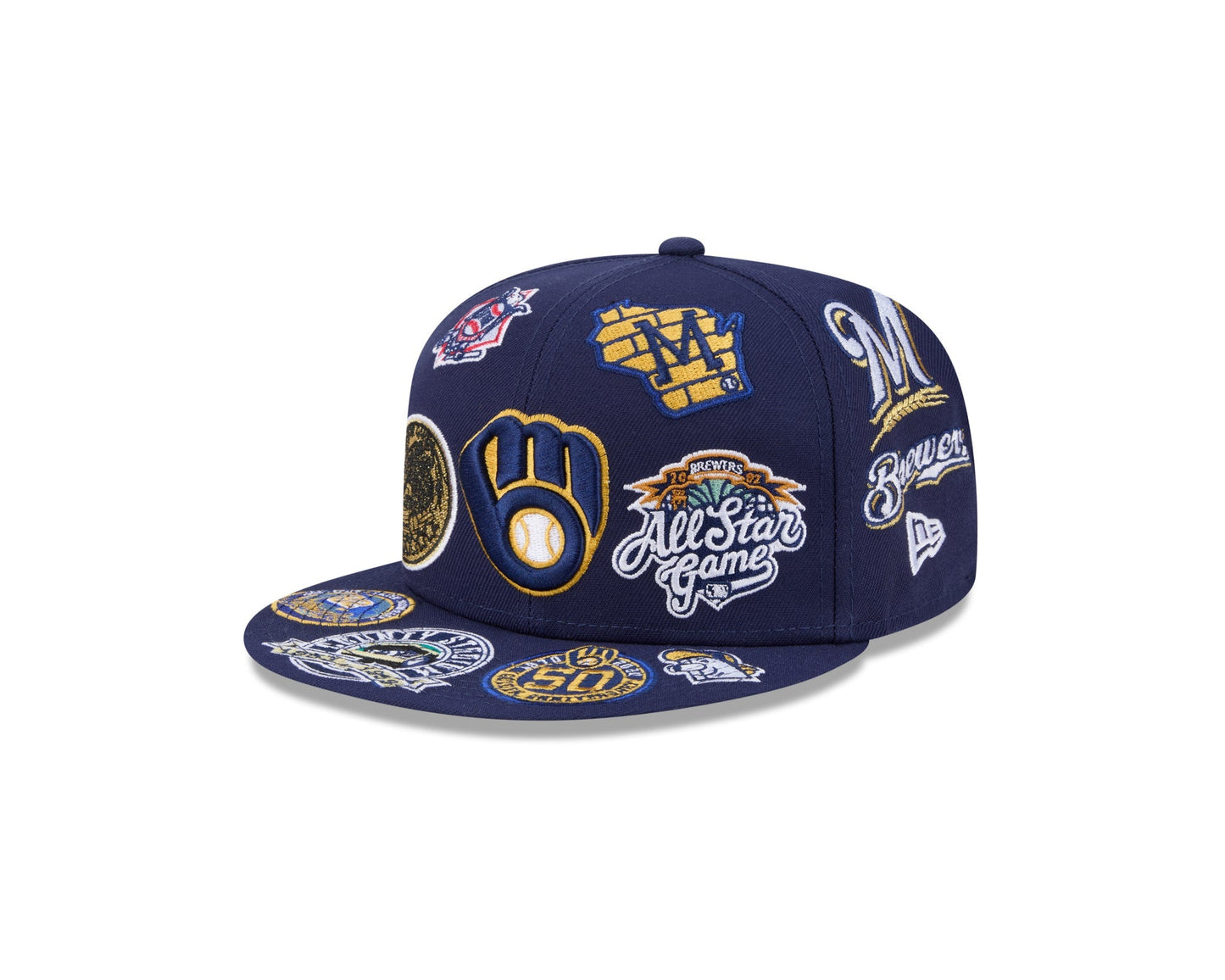 Milwaukee Brewers MLB All Over Patch 59FIFTY Fitted New Era Official Team Hat Sports Fan Cap