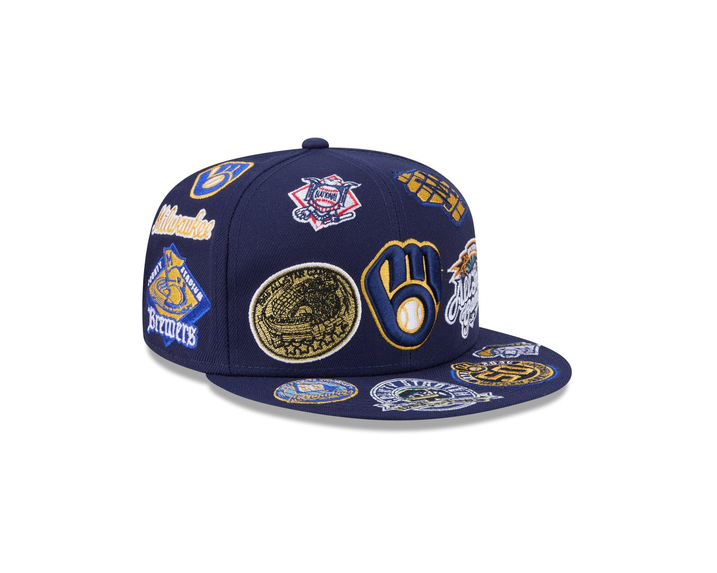 Milwaukee Brewers MLB All Over Patch 59FIFTY Fitted New Era Official Team Hat Sports Fan Cap