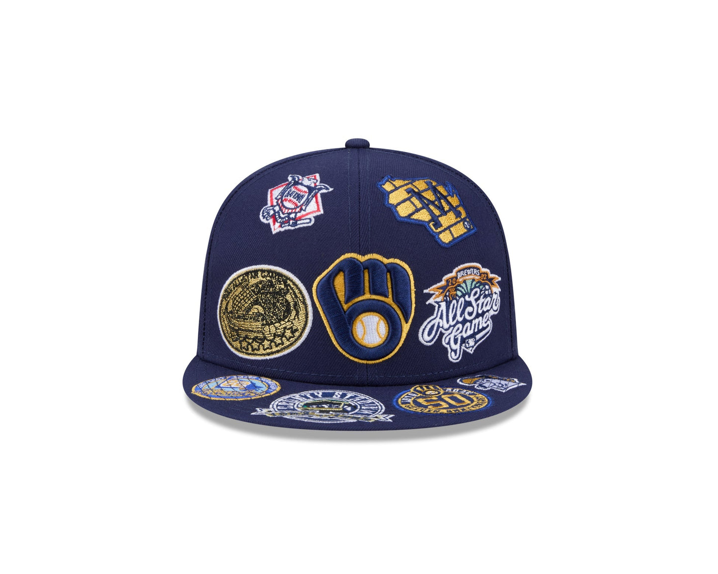 Milwaukee Brewers MLB All Over Patch 59FIFTY Fitted New Era Official Team Hat Sports Fan Cap
