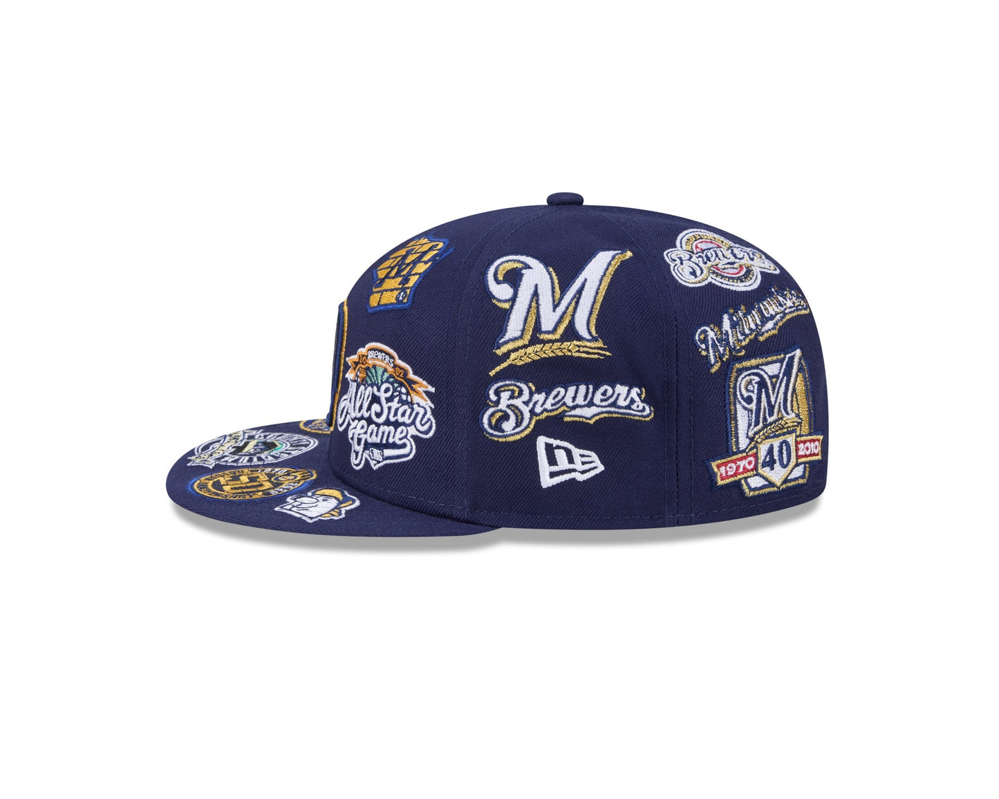 Milwaukee Brewers MLB All Over Patch 59FIFTY Fitted New Era Official Team Hat Sports Fan Cap