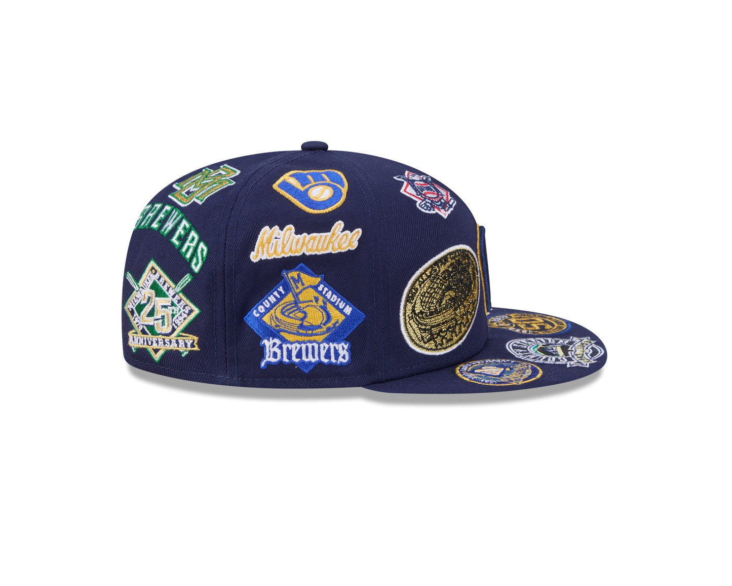 Milwaukee Brewers MLB All Over Patch 59FIFTY Fitted New Era Official Team Hat Sports Fan Cap