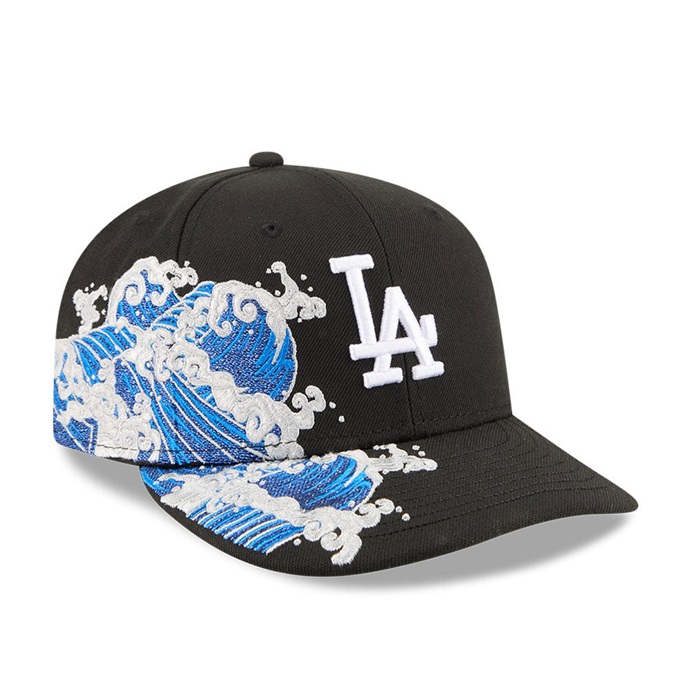 Los Angeles Dodgers MLB Waves 59FIFTY Fitted New Era Black/White Official Team Hat Sports Fan Cap