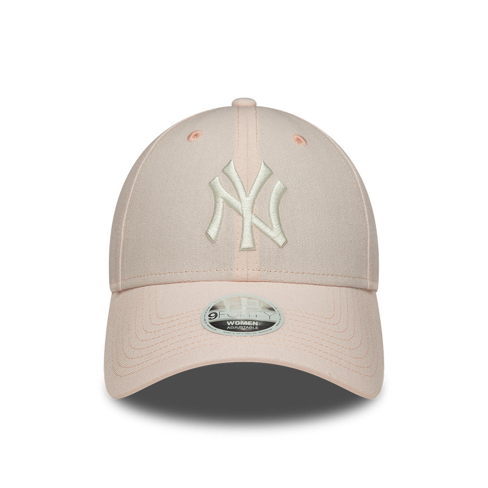 New York Yankees MLB Linnen 9FORTY Women Strapback New Era Pink/White Official Team Hat Sports Fan Cap