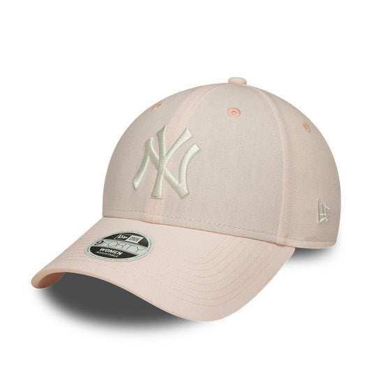 New York Yankees MLB Linnen 9FORTY Women Strapback New Era Pink/White Official Team Hat Sports Fan Cap