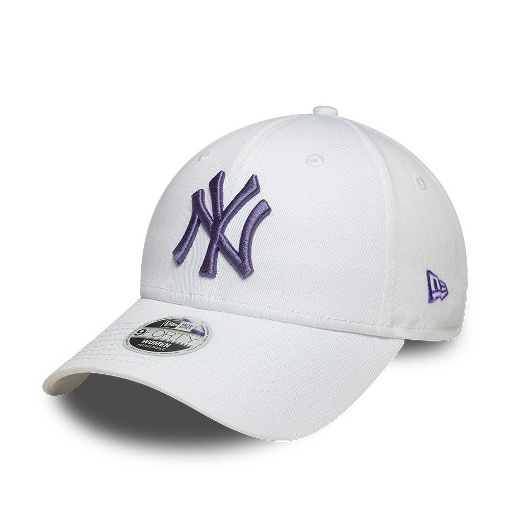 New York Yankees MLB League Essential 9FORTY Women Strapback New Era White/Purple Official Team Hat Sports Fan Cap