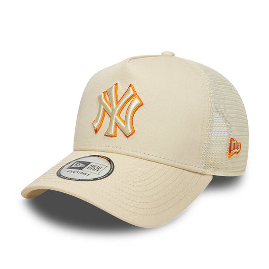New York Yankees MLB Trucker Snapback New Era Beige/Orange Official Team Hat Sports Fan Cap