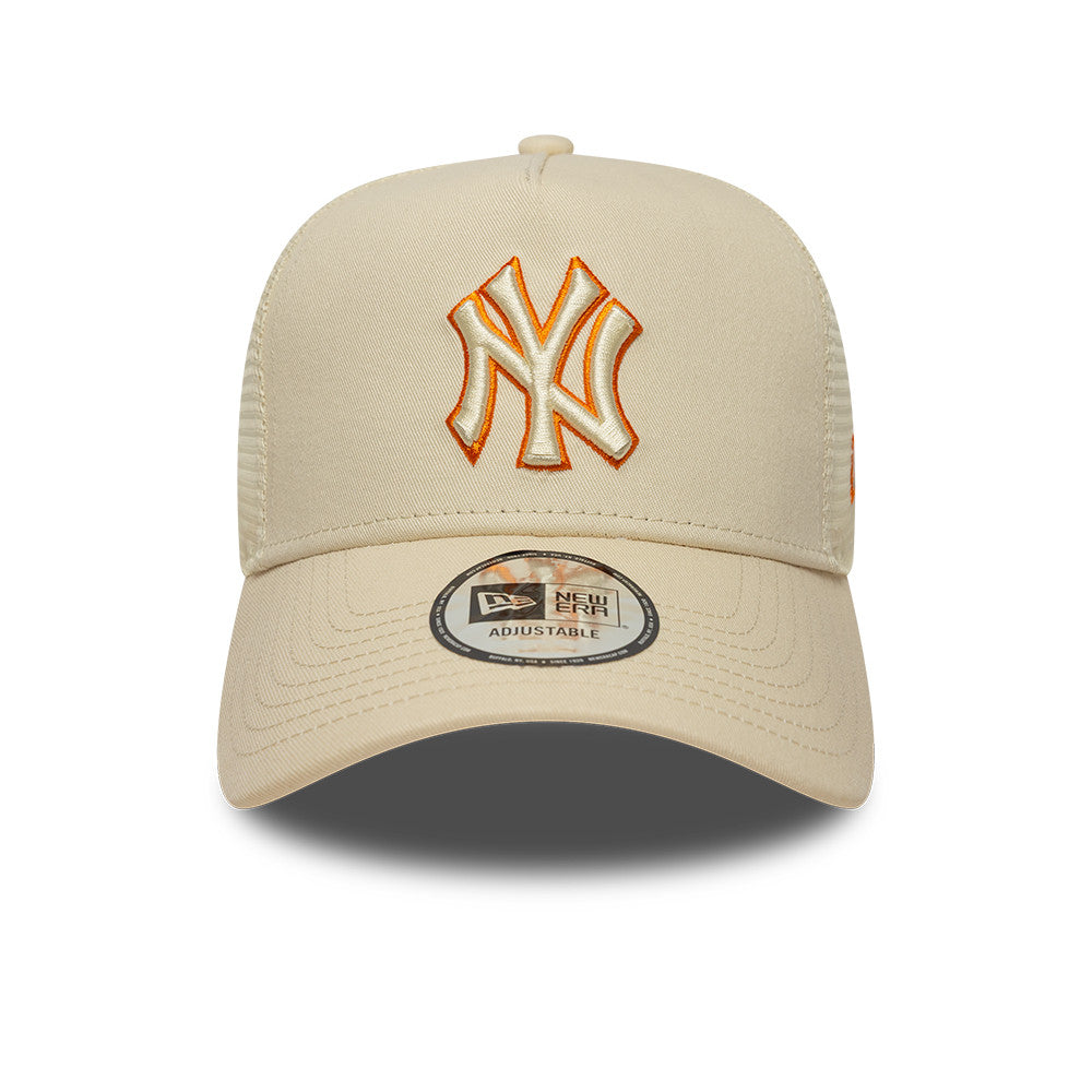 New York Yankees MLB Trucker Snapback New Era Beige/Orange Official Team Hat Sports Fan Cap
