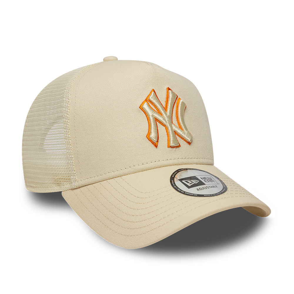New York Yankees MLB Trucker Snapback New Era Beige/Orange Official Team Hat Sports Fan Cap
