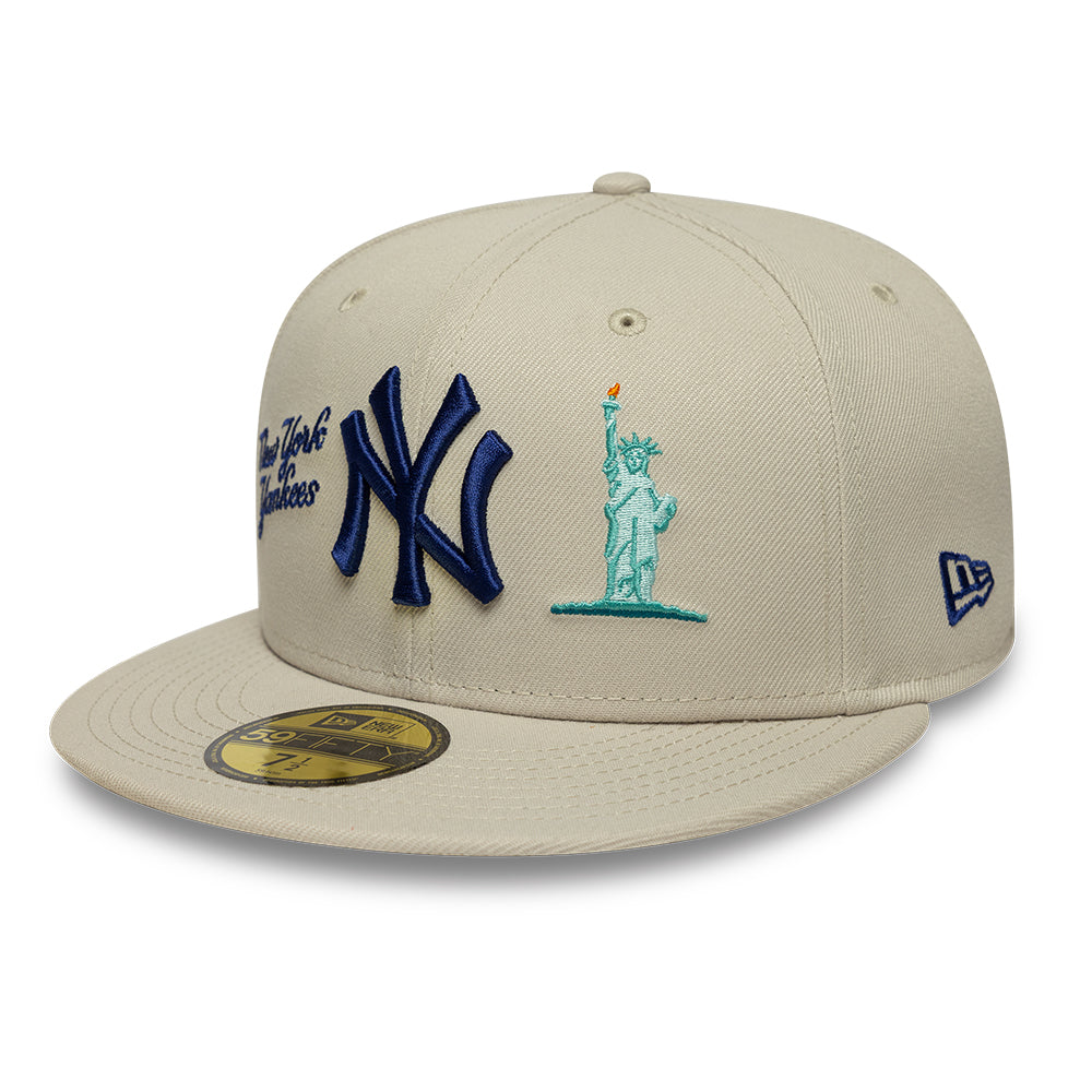 New York Yankees MLB City Icon 59FIFTY Fitted New Era Stone/Blue Official Team Hat Sports Fan Cap