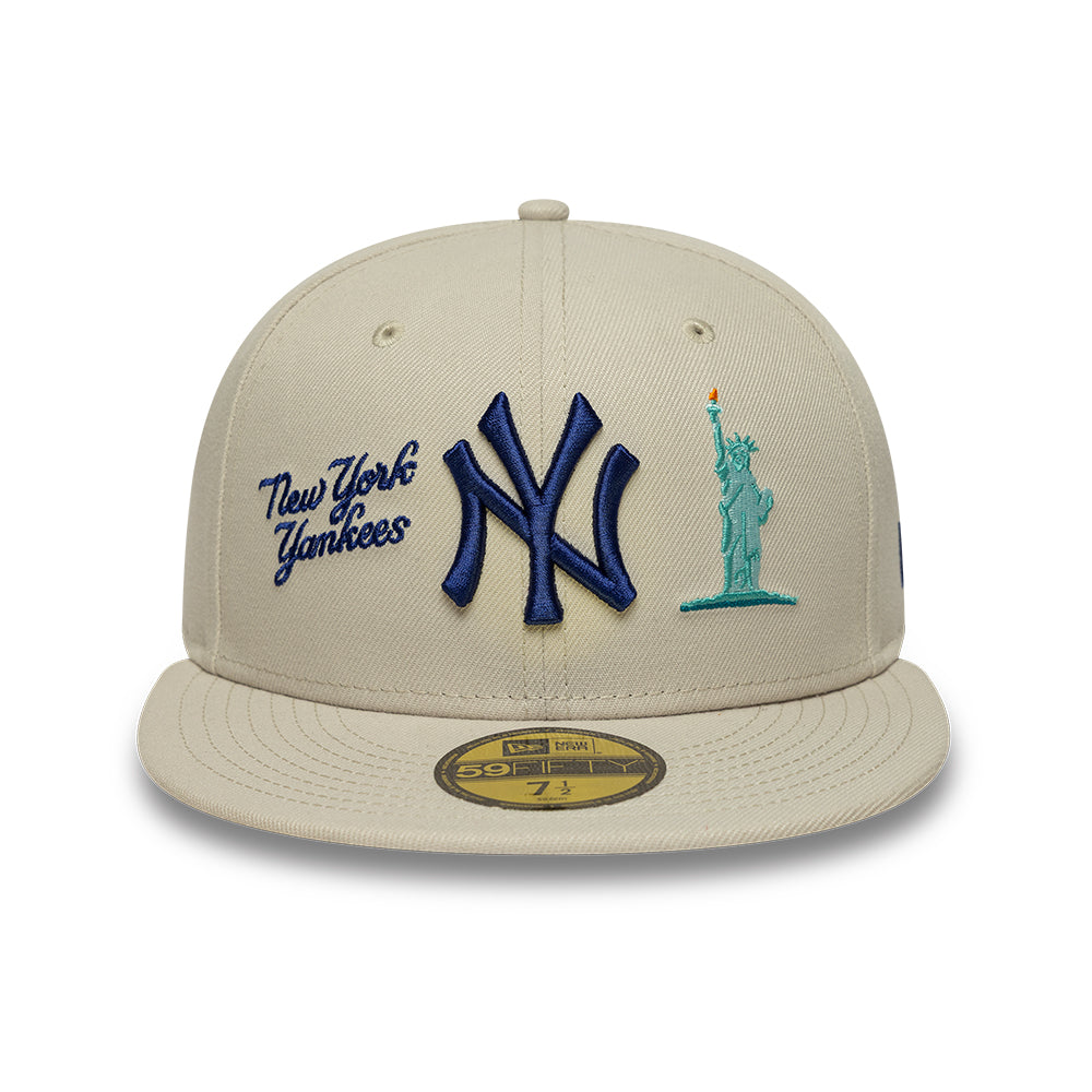 New York Yankees MLB City Icon 59FIFTY Fitted New Era Stone/Blue Official Team Hat Sports Fan Cap