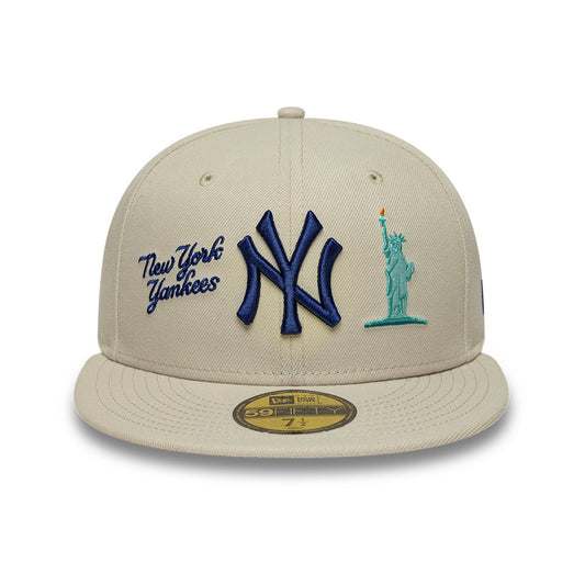 New York Yankees MLB City Icon 59FIFTY Fitted New Era Stone/Blue Official Team Hat Sports Fan Cap