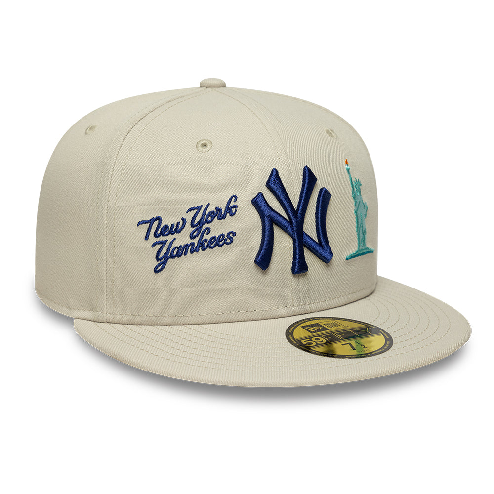 New York Yankees MLB City Icon 59FIFTY Fitted New Era Stone/Blue Official Team Hat Sports Fan Cap