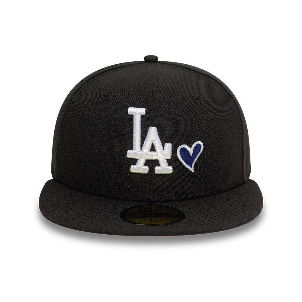 Los Angeles Dodgers MLB Heart Icon 59FIFTY Fitted New Era Black/White Official Team Hat Sports Fan Cap