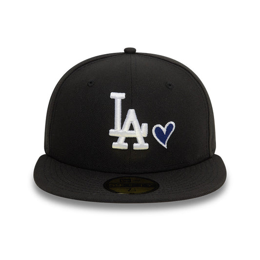 Los Angeles Dodgers MLB Heart Icon 59FIFTY Fitted New Era Black/White Official Team Hat Sports Fan Cap