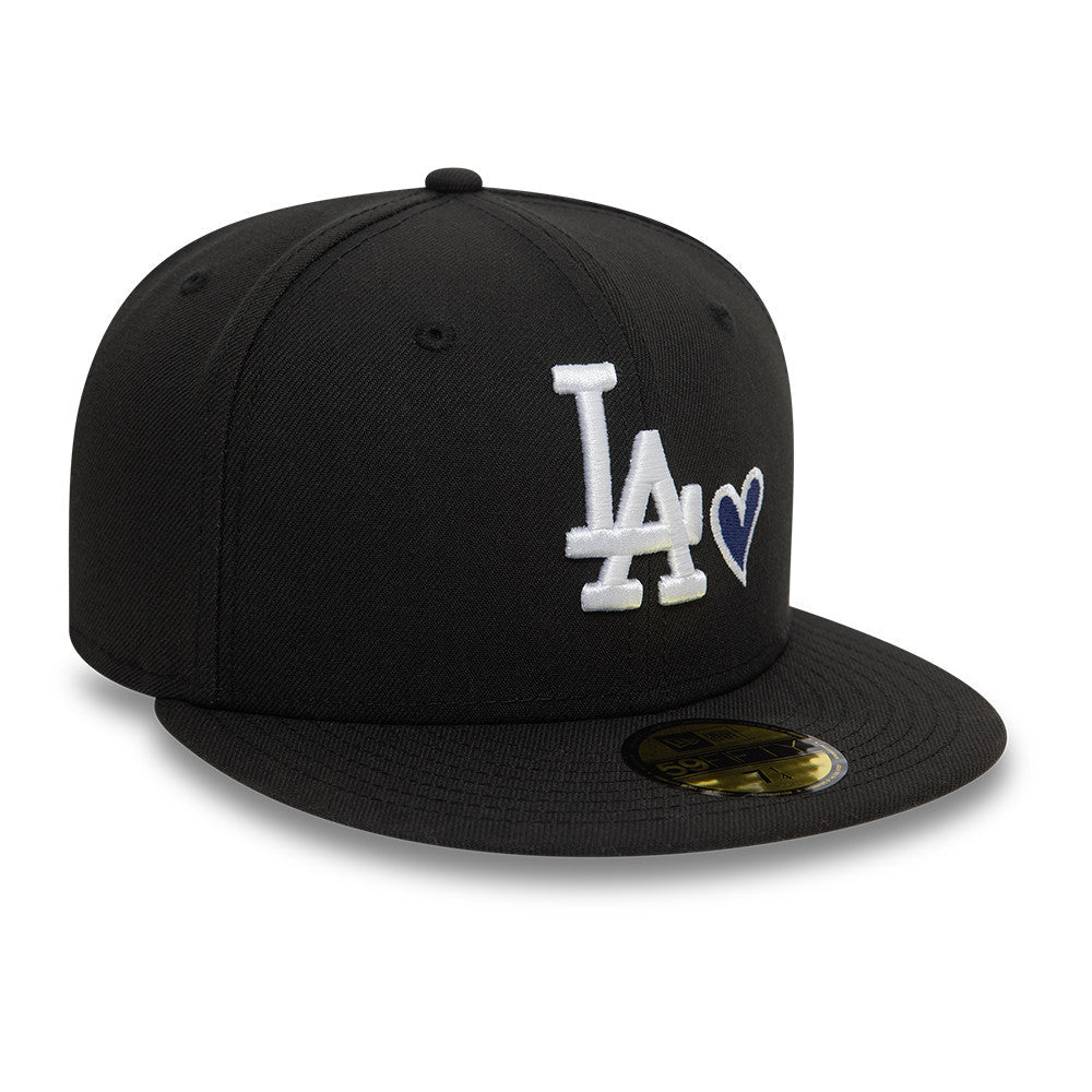 Los Angeles Dodgers MLB Heart Icon 59FIFTY Fitted New Era Black/White Official Team Hat Sports Fan Cap