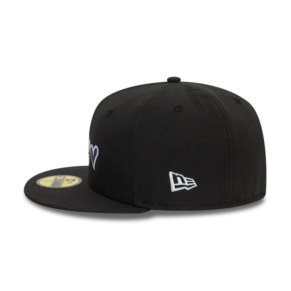 Los Angeles Dodgers MLB Heart Icon 59FIFTY Fitted New Era Black/White Official Team Hat Sports Fan Cap