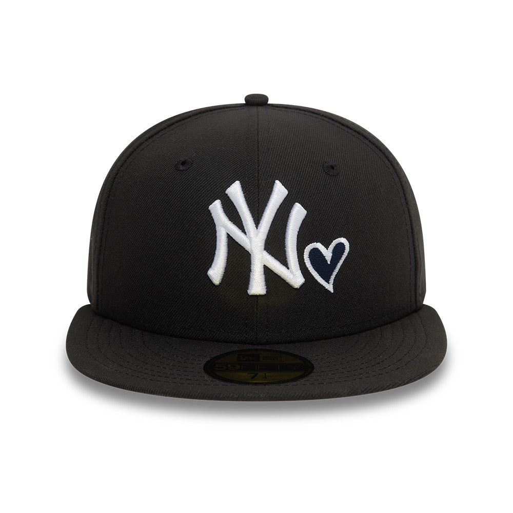 New York Yankees MLB Heart Icon 59FIFTY Fitted New Era Black/White Official Team Hat Sports Fan Cap