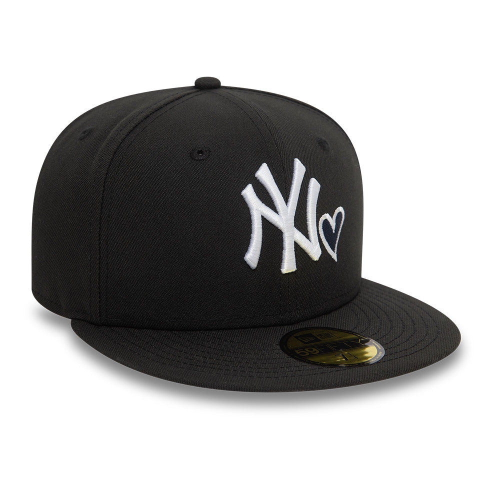 New York Yankees MLB Heart Icon 59FIFTY Fitted New Era Black/White Official Team Hat Sports Fan Cap