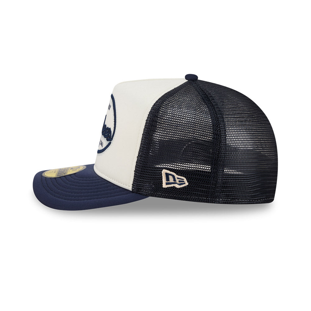 New York Yankees MLB 5950 Day Fitted Trucker A-Frame New Era White/Navy Official Team Hat Sports Fan Cap