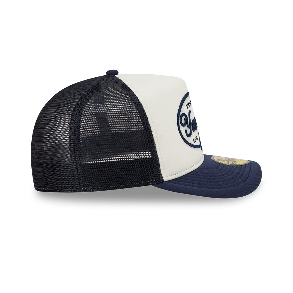 New York Yankees MLB 5950 Day Fitted Trucker A-Frame New Era White/Navy Official Team Hat Sports Fan Cap