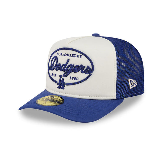 Los Angeles Dodgers MLB 5950 Day Fitted Trucker A-Frame New Era White/Blue Official Team Hat Sports Fan Cap