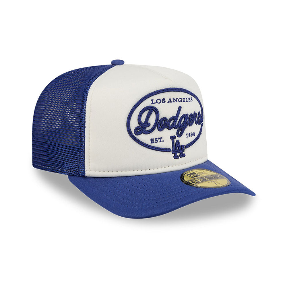Los Angeles Dodgers MLB 5950 Day Fitted Trucker A-Frame New Era White/Blue Official Team Hat Sports Fan Cap