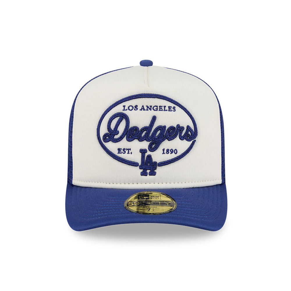Los Angeles Dodgers MLB 5950 Day Fitted Trucker A-Frame New Era White/Blue Official Team Hat Sports Fan Cap