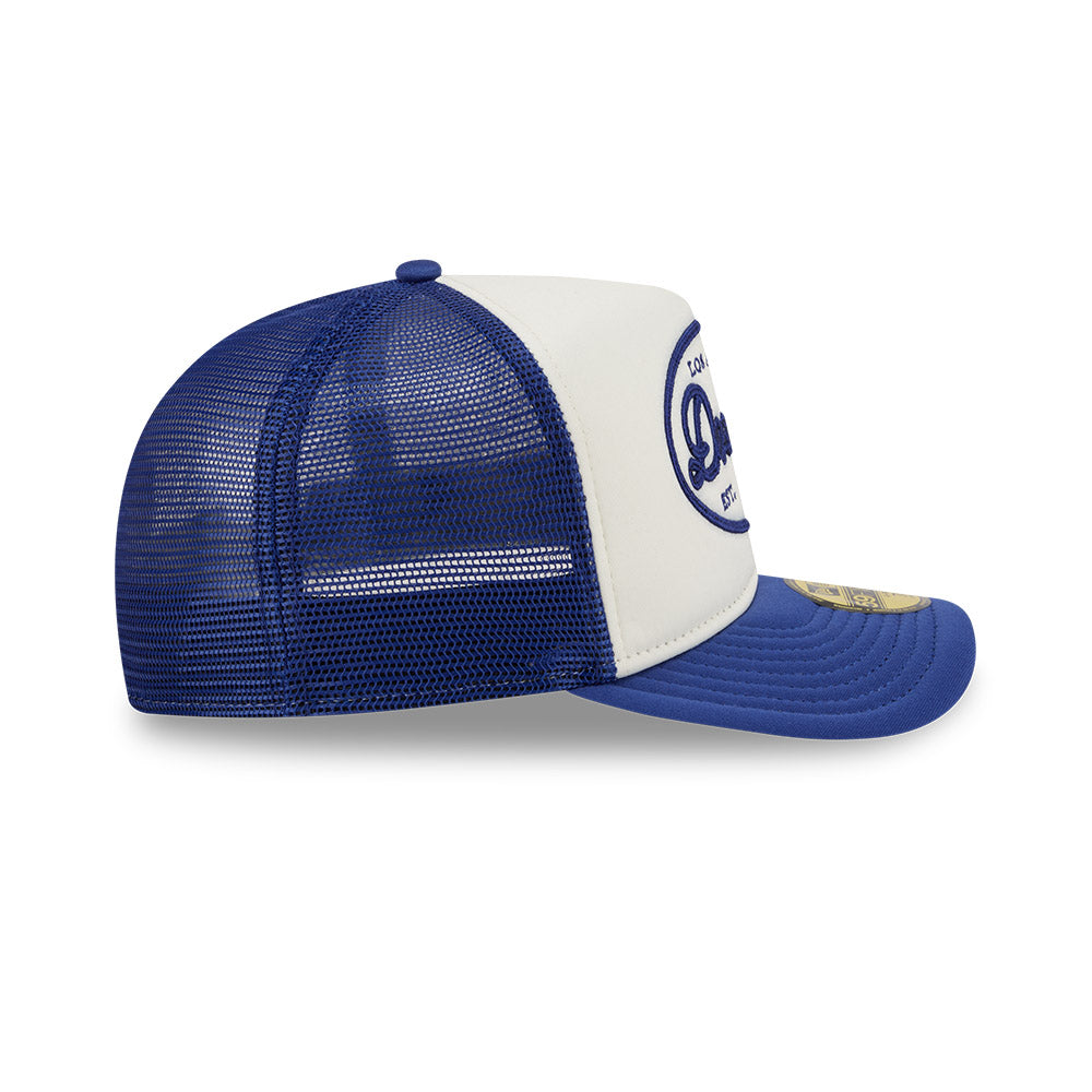 Los Angeles Dodgers MLB 5950 Day Fitted Trucker A-Frame New Era White/Blue Official Team Hat Sports Fan Cap