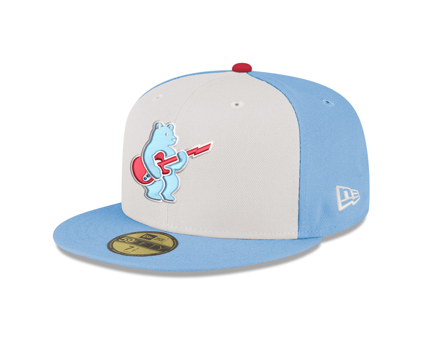 Men's Chicago Cubs New Era Chrome/ Sky Blue Guitar Bear Alternate 59FIFTY Fitted Hat Official Team Hat Sports Fan Cap