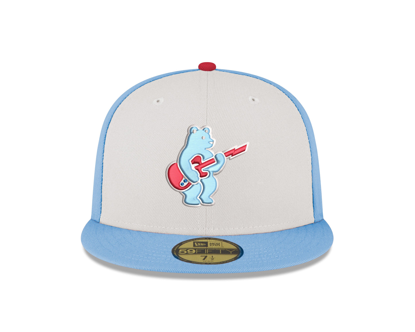 Men's Chicago Cubs New Era Chrome/ Sky Blue Guitar Bear Alternate 59FIFTY Fitted Hat Official Team Hat Sports Fan Cap
