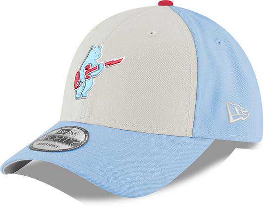 Youth Chicago Cubs Guitar Bear Alternate 9FORTY Adjustable Chrome/Sky Blue Cap By New Era Official Team Hat Sports Fan Cap