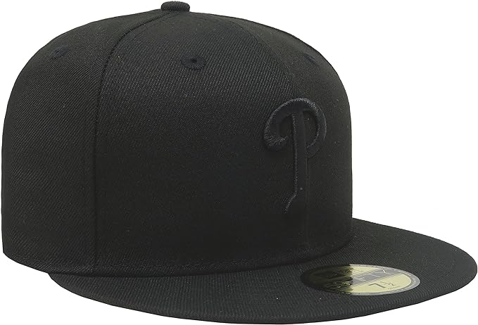 Men's Philadelphia Phillies Tonal Black On Black 59FIFTY Fitted Hat Official Team Hat Sports Fan Cap