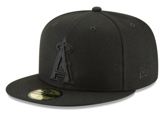 Anaheim Angels Tonal Black On Black 59Fifty Fitted Hat Official Team Hat Sports Fan Cap