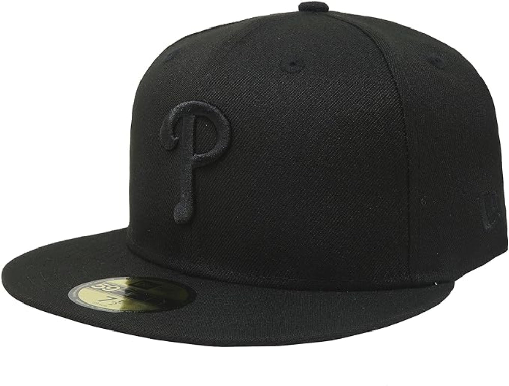 Men's Philadelphia Phillies Tonal Black On Black 59FIFTY Fitted Hat Official Team Hat Sports Fan Cap