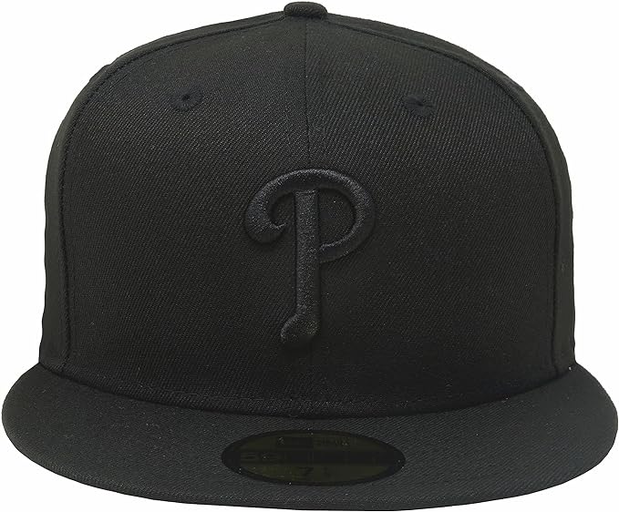 Men's Philadelphia Phillies Tonal Black On Black 59FIFTY Fitted Hat Official Team Hat Sports Fan Cap