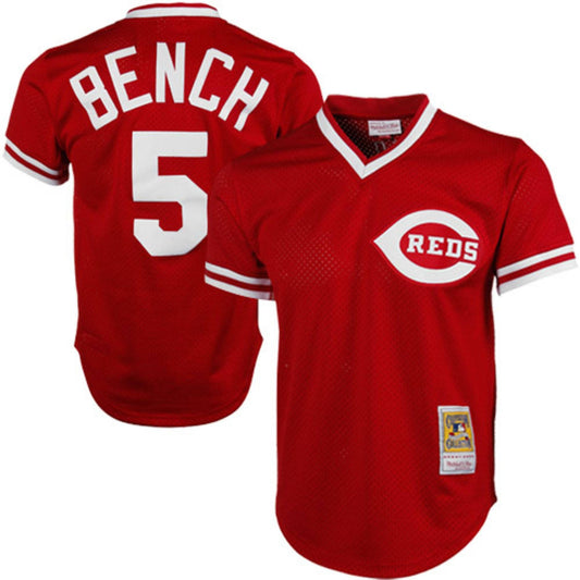 Men's Cincinnati Reds Johnny Bench Mitchell & Ness Red 1983 Authentic Cooperstown Collection Mesh Batting Practice Jersey Official Team Jersey Sports Fan Apparel