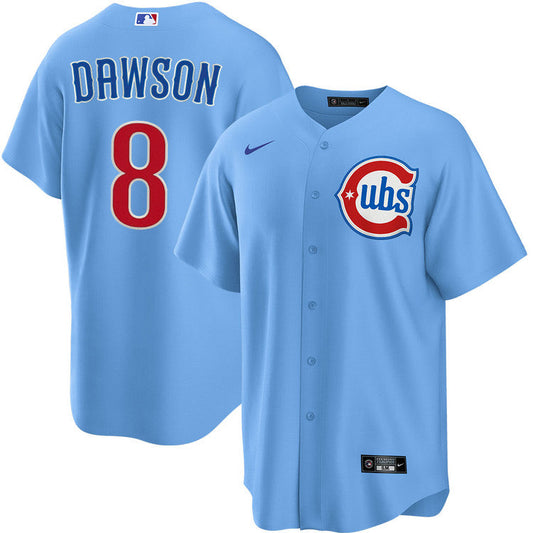 NIKE Men's Chicago Cubs Andre Dawson #8 Light Blue 2nd Alternate Replica Jersey Official Team Jersey Sports Fan Apparel