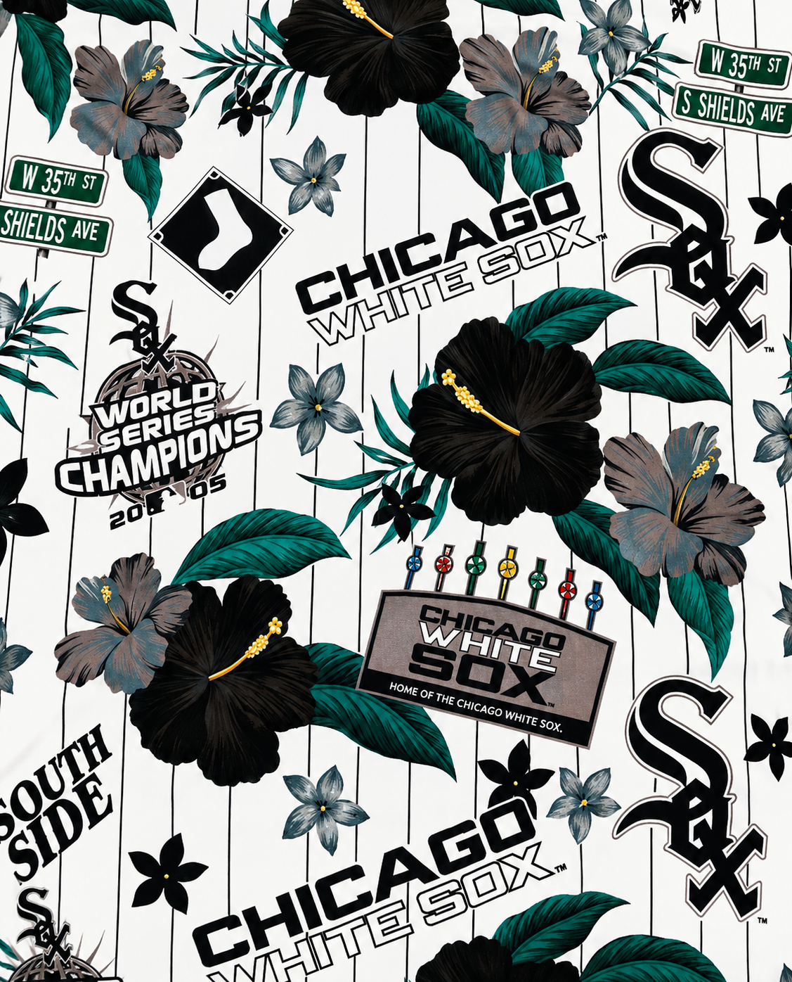 Mens Chicago White Sox White Floral Button Down Hawaiian Shirt
