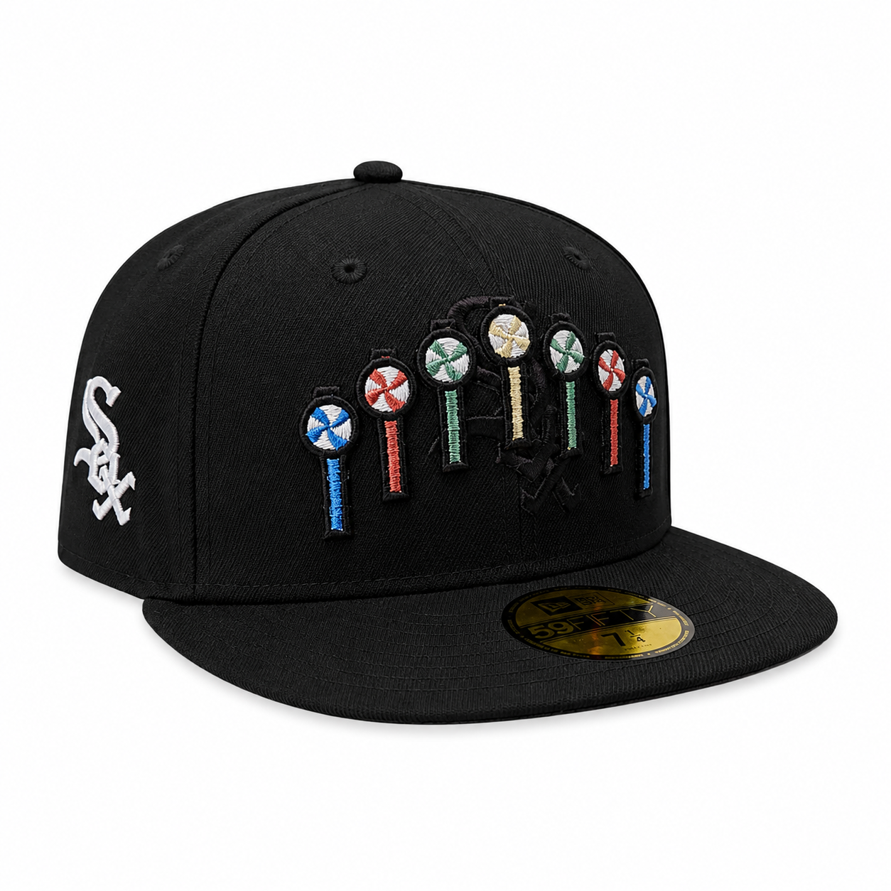 Chicago White Sox New Era Black Pinwheels 59FIFTY Fitted Hat Official Team Hat Sports Fan Cap