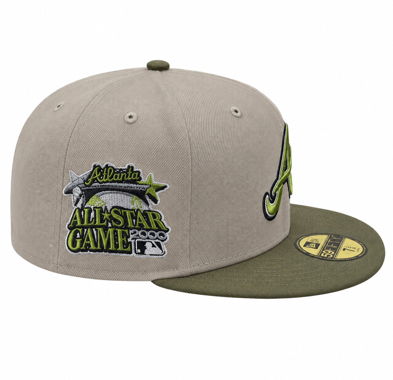 Atlanta Braves New Era 2 Tone Stone/ Green Bark Sevendust Home inspired 59FIFTY Fitted Hat Official Team Hat Sports Fan Cap
