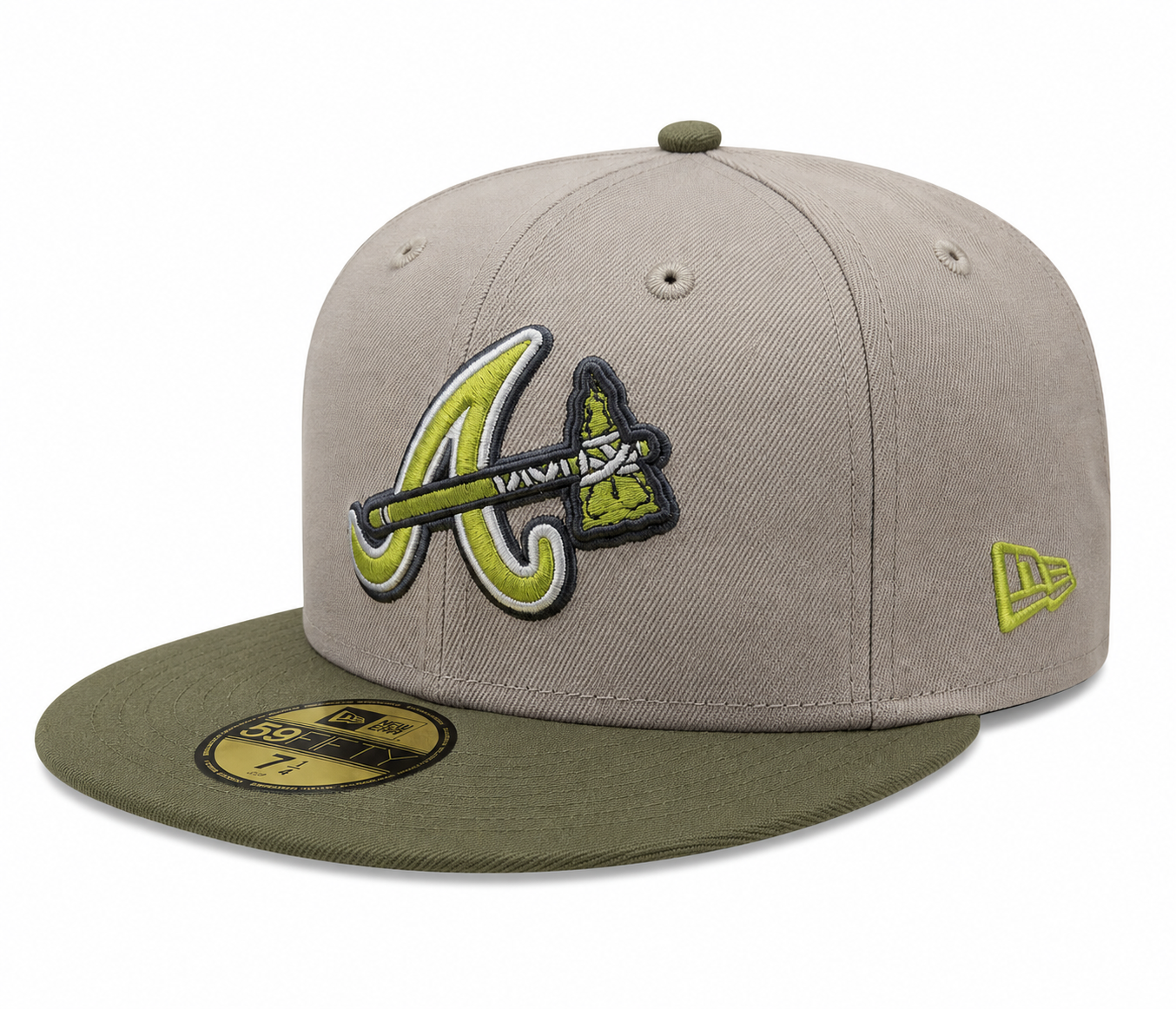 Atlanta Braves New Era 2 Tone Stone/ Green Bark Sevendust Home inspired 59FIFTY Fitted Hat Official Team Hat Sports Fan Cap