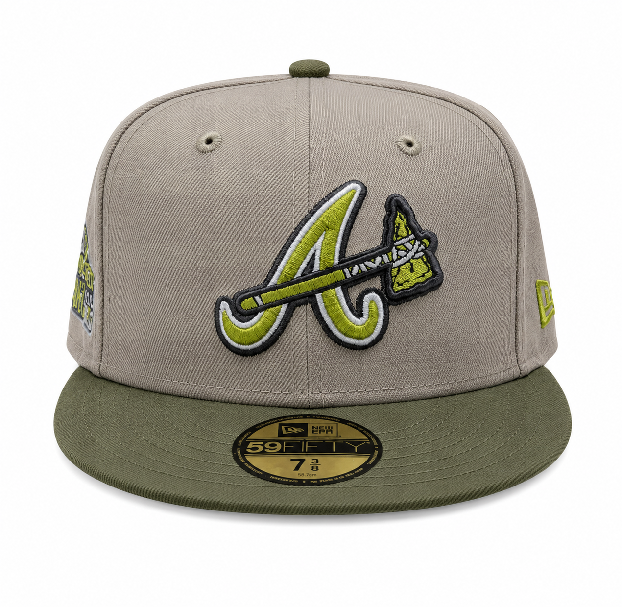 Atlanta Braves New Era 2 Tone Stone/ Green Bark Sevendust Home inspired 59FIFTY Fitted Hat Official Team Hat Sports Fan Cap