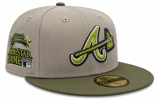 Atlanta Braves New Era 2 Tone Stone/ Green Bark Sevendust Home inspired 59FIFTY Fitted Hat Official Team Hat Sports Fan Cap