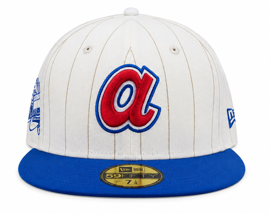 Atlanta Braves Historic Off White/Royal New Era 59FIFTY Fitted Hat Official Team Hat Sports Fan Cap