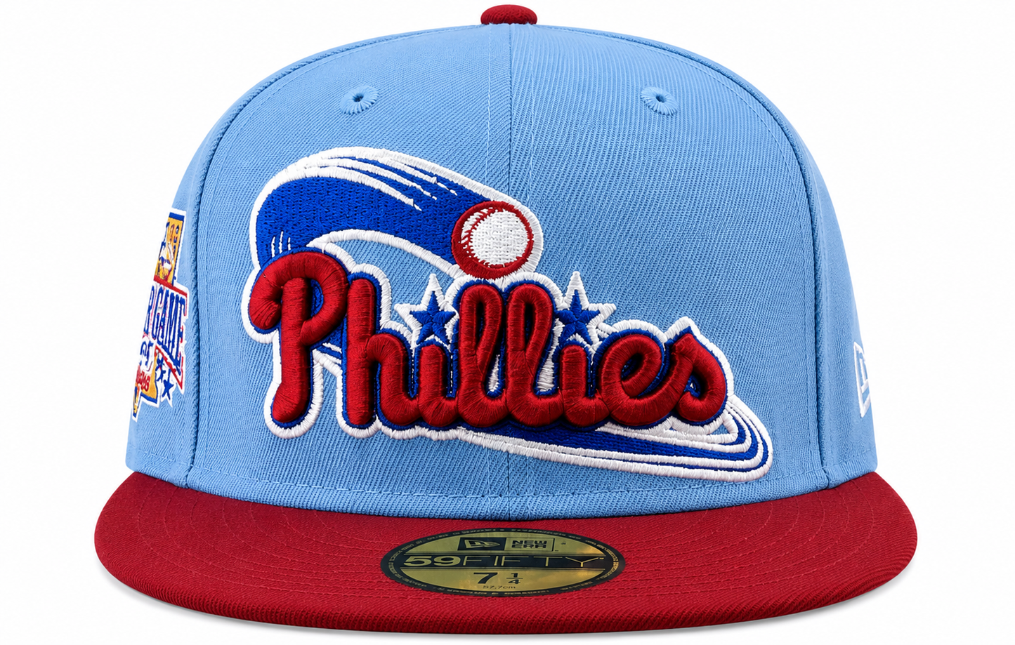 Philadelphia Phillies MLB 1996 ASG 2 Tone Sky Blue/Cardinal New Era 59FIFTY Fitted Hat Official Team Hat Sports Fan Cap