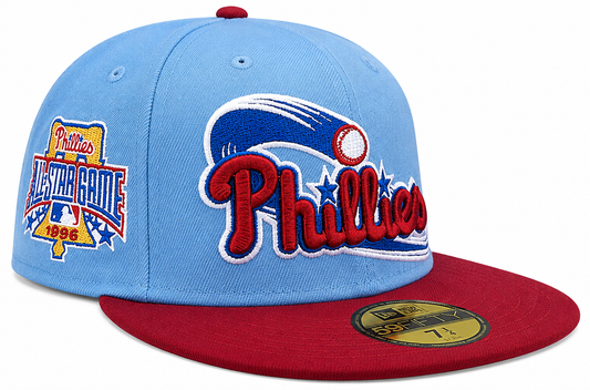 Philadelphia Phillies MLB 1996 ASG 2 Tone Sky Blue/Cardinal New Era 59FIFTY Fitted Hat Official Team Hat Sports Fan Cap