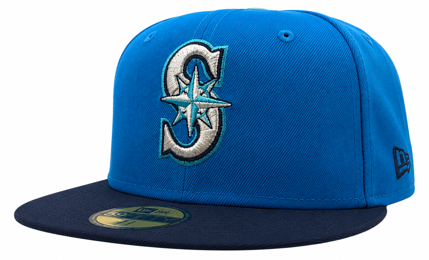 Seattle Mariners New Era 2 Tone Sunwash Ocean Blue Nirvana Nevermind Inspired 59FIFTY Fitted Hat Official Team Hat Sports Fan Cap