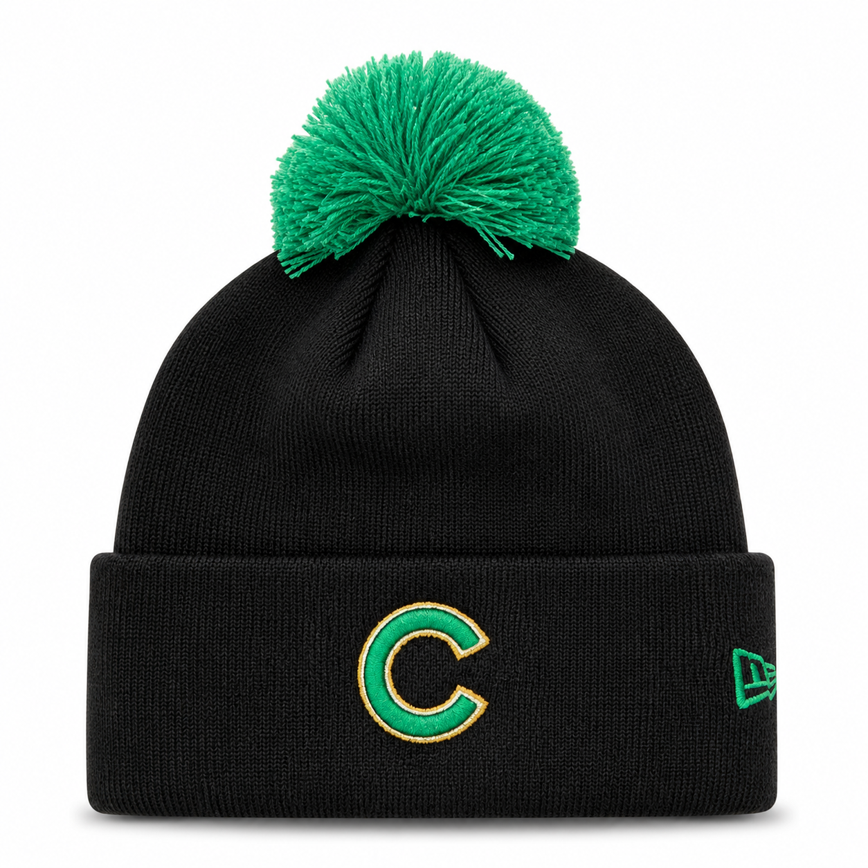 Chicago Cubs New Era Black St. Patrick's Day Cuffed Knit Hat with Pom Official Team Hat Sports Fan Cap
